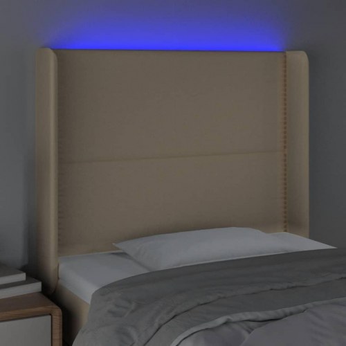 Sengegavl med LED-lys 103 x 16 x 118/128 cm - cremefarvet