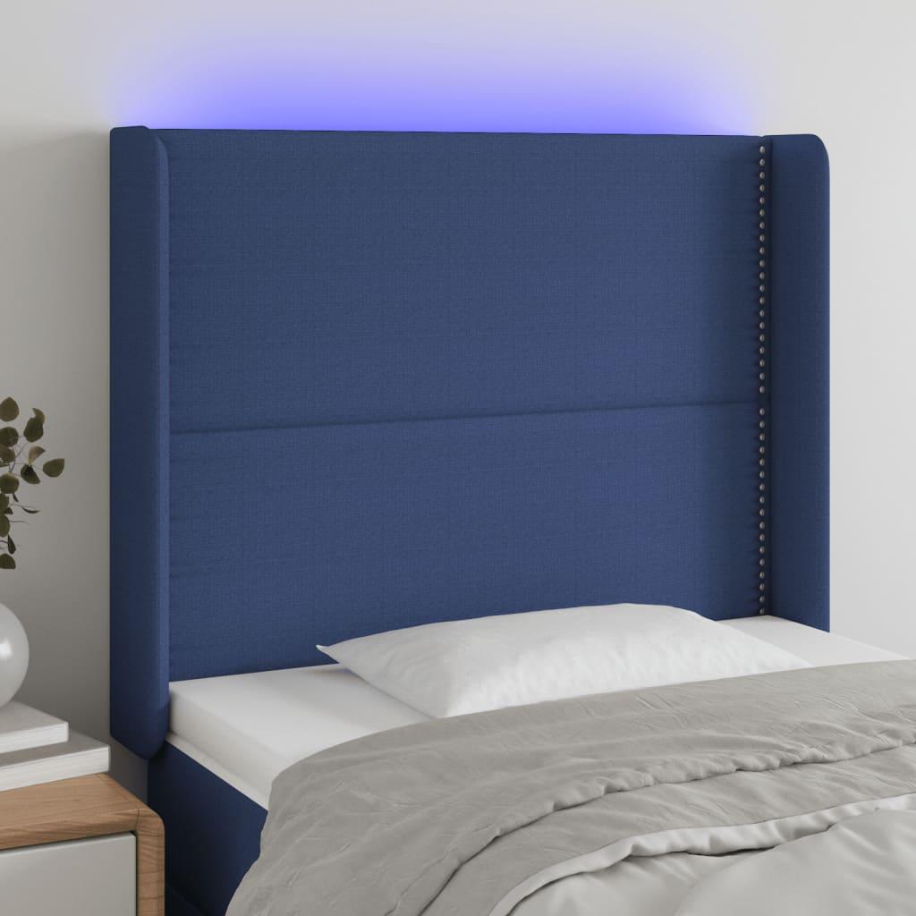 Sengegavl Med Led-Lys Stof Blå - 103 x 16 x 118/128 cm