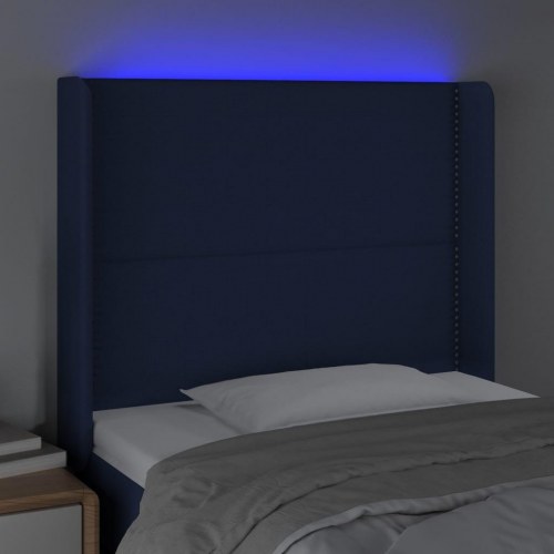 Sengegavl med LED-lys i stof - blå, 103 x 16 x 118/128 cm