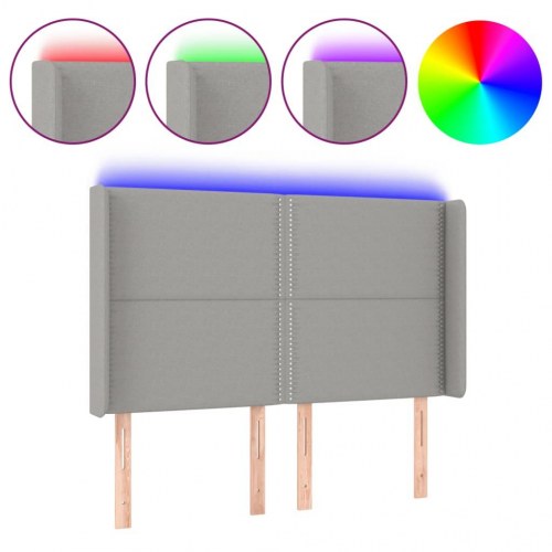 Sengegavl med LED-lys 147 x 16 x 118/128 cm - lysegrå