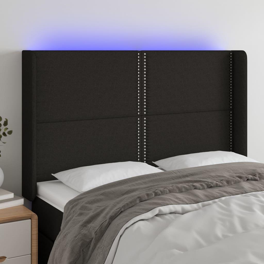 Sengegavl Med Led-Lys Stof Sort - 147 x 16 x 118/128 cm