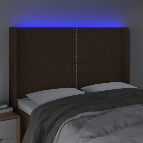 Sengegavl med LED-lys 147 x 16 x 118/128 cm - mørkebrun