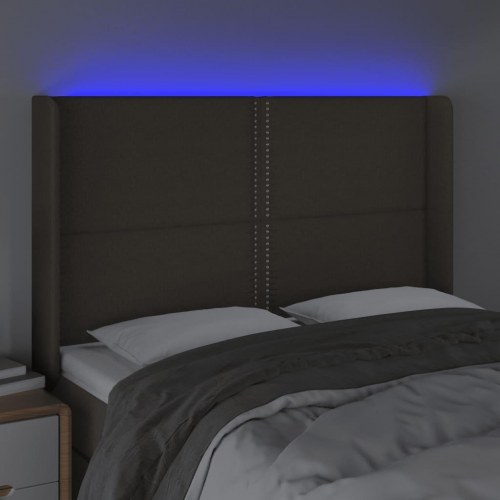 Sengegavl med LED-lys 147x16x118/128 cm stof gråbrun