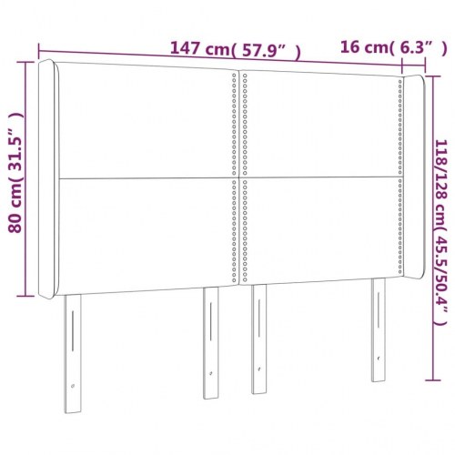 Sengegavl med LED-lys 147×16×118/128 cm - stof, cremefarvet