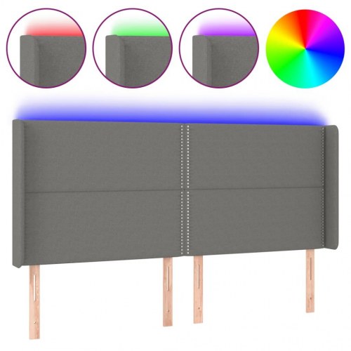Sengegavl med LED-lys 163x16x118/128 cm stof mørkegrå