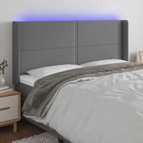 Sengegavl med LED-lys 183 x 16 x 118/128 cm - mørkegrå