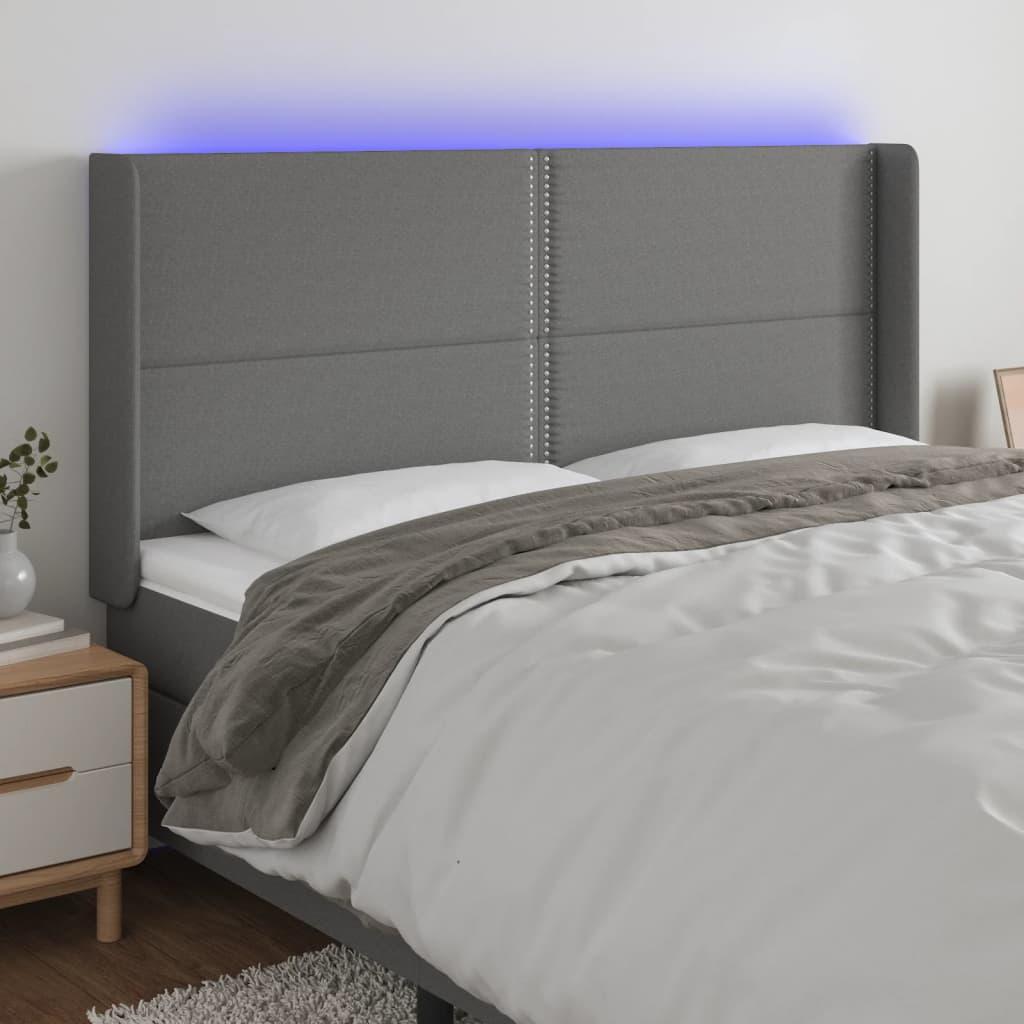 Sengegavl Med LED-lys Stof - Mørkegrå / 183 X 16 x 118/128 cm
