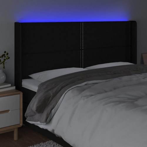 Sengegavl med LED-lys 183 x 16 x 118/128 cm - sort