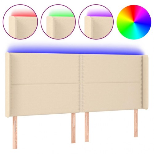 Sengegavl med LED-lys 183 x 16 x 118/128 cm - cremefarvet