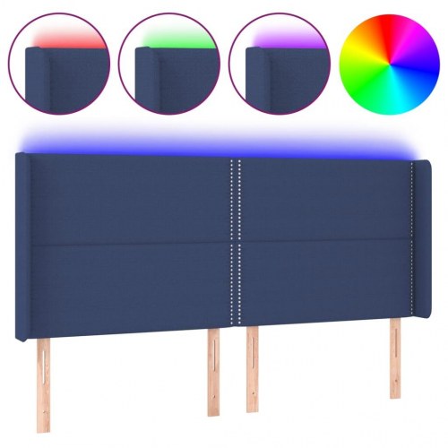 Sengegavl med LED-lys - 183×16×118/128 cm, stof blå
