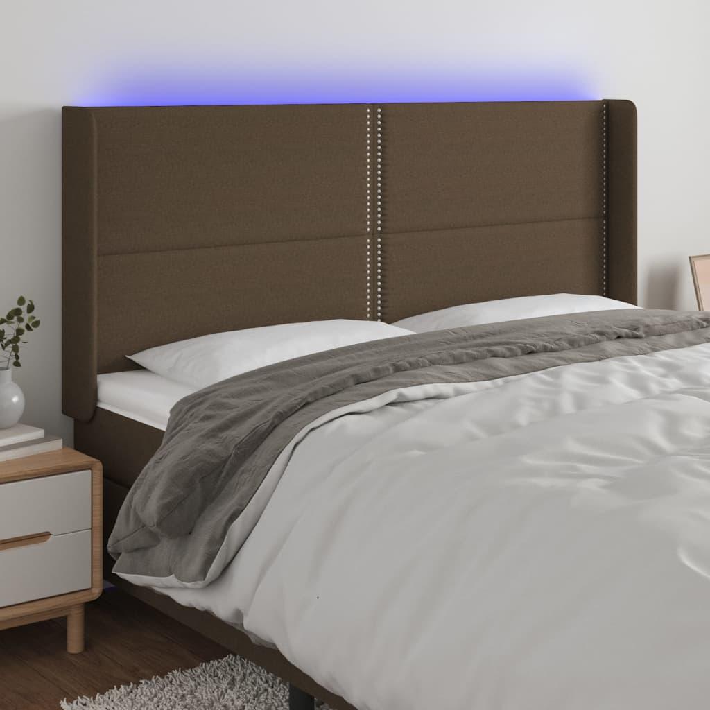 Sengegavl Med Led-Lys Stof Mørkebrun - 203 x 16 x 118/128 cm