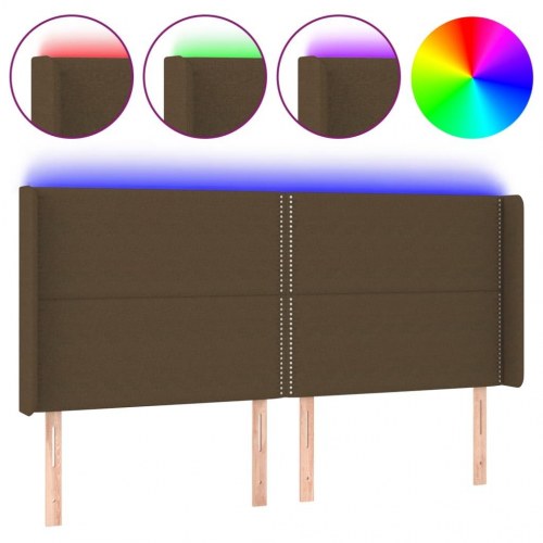 Sengegavl med LED-lys 203x16x118/128 cm - stof, mørkebrun