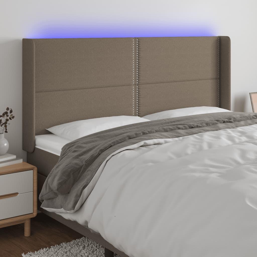 Sengegavl Med Led-Lys Stof Gråbrun - 203 x 16 x 118/128 cm