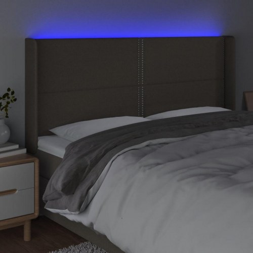 Sengegavl med LED-lys 203 x 16 x 118/128 cm - gråbrun