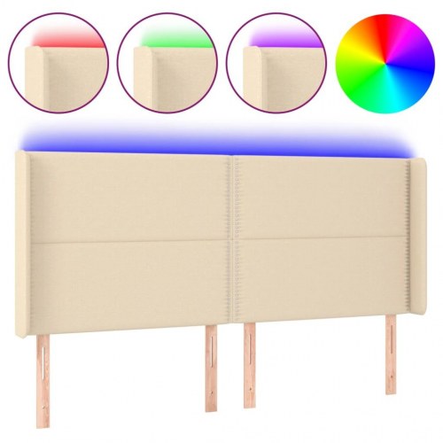 Sengegavl med LED-lys 203x16x118/128 cm stof cremefarvet