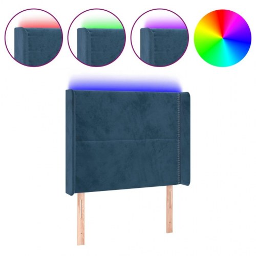 Sengegavl med LED-lys 83×16×118/128 cm - fløjl, mørkeblå