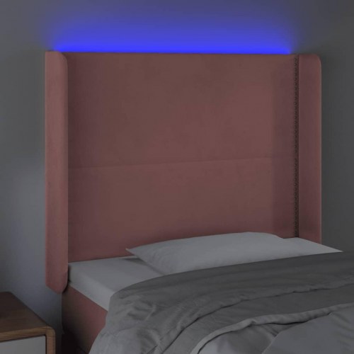 Sengegavl med LED-lys i fløjl - lyserød, 83 x 16 x 118/128 cm