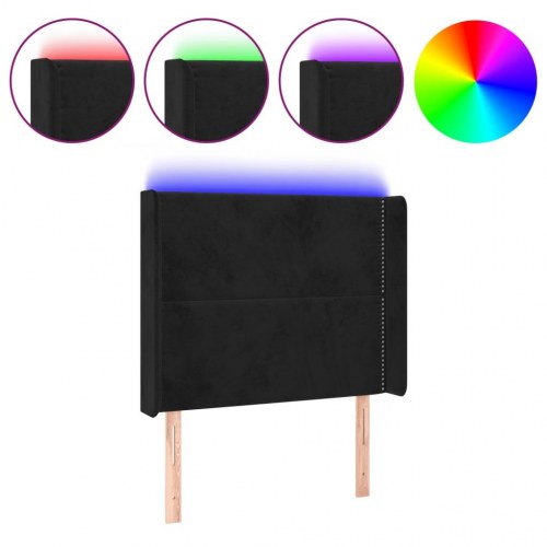Sengegavl med LED-lys i fløjl - sort, 93 x 16 x 118/128 cm