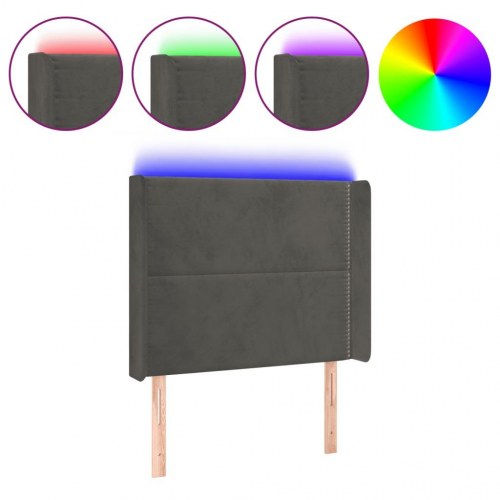 Sengegavl med LED-lys i fløjl 103 x 16 x 118/128 cm - mørkegrå