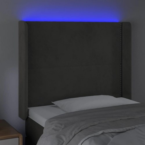 Sengegavl med LED-lys i fløjl 103 x 16 x 118/128 cm - mørkegrå