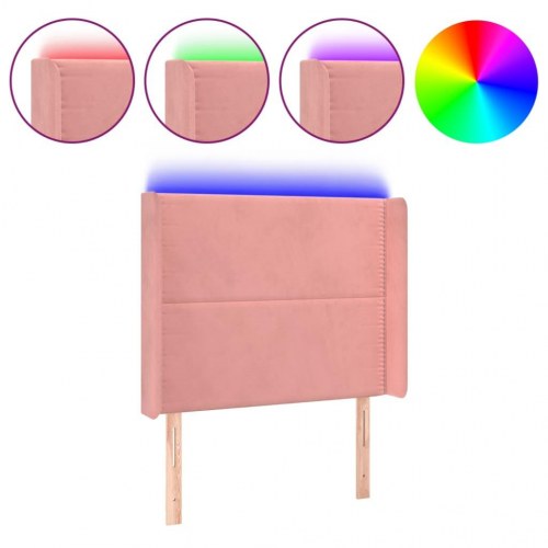 Sengegavl med LED-lys i fløjl 103 x 16 x 118/128 cm - lyserød