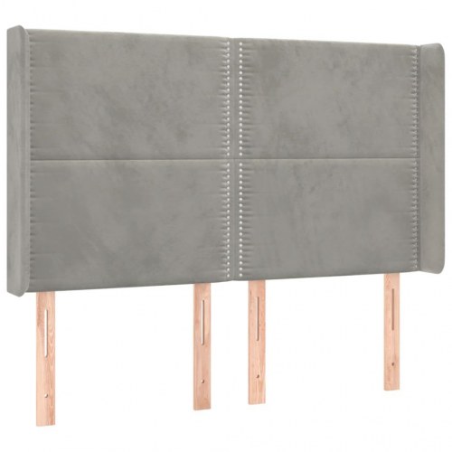 Sengegavl med LED-lys 147×16×118/128 cm - fløjl, lysegrå