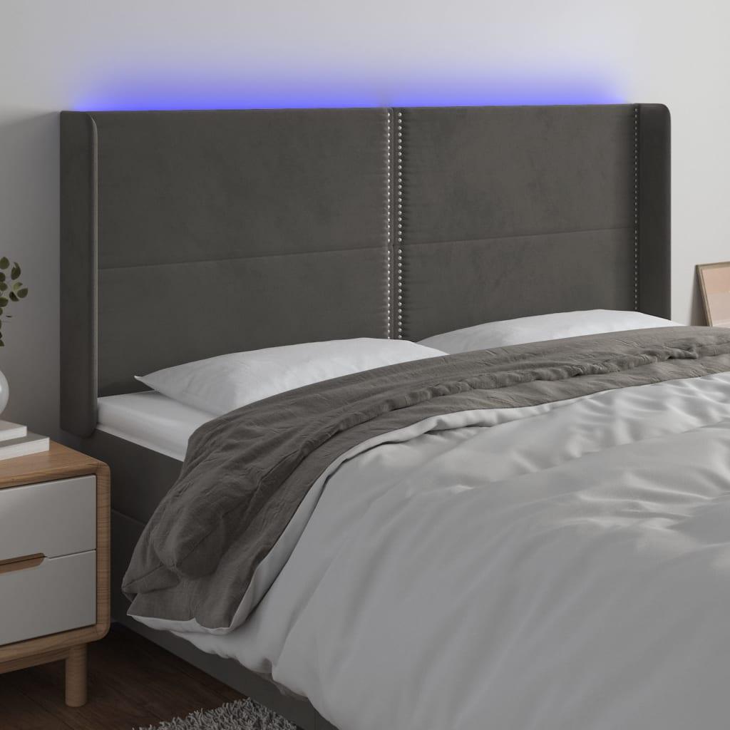 Sengegavl Med Led-Lys Fløjl - Mørkegrå / 163 x 16 x 118/128 cm