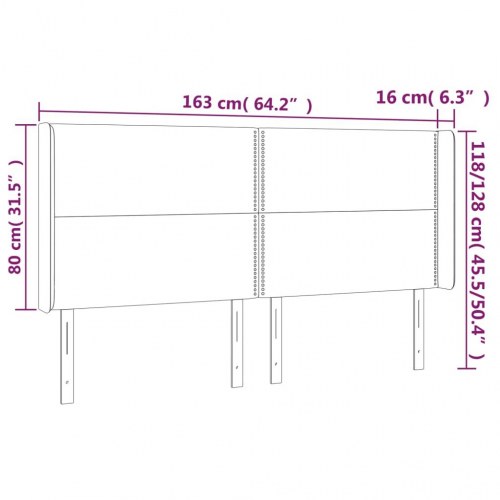 Sengegavl med LED-lys i fløjl 163 x 16 x 118/128 cm - mørkegrå