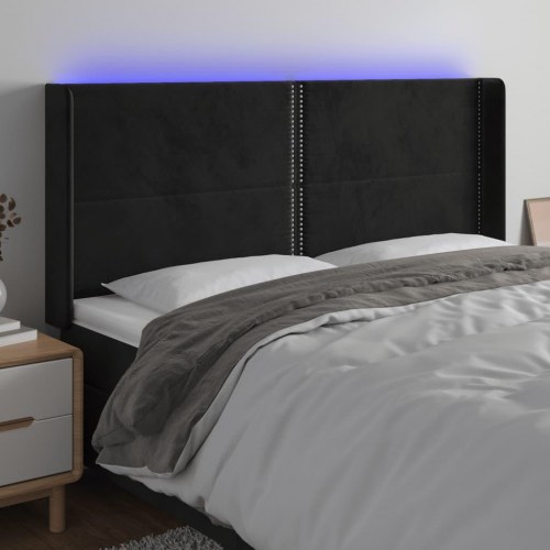 Sengegavl i fløjl med LED-lys 163x16x118/128 cm - sort