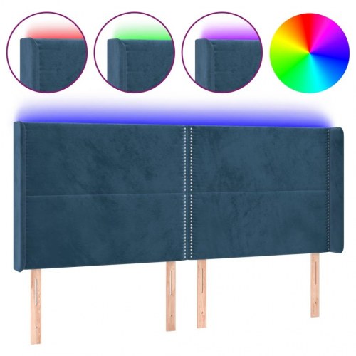 Sengegavl med LED-lys 163x16x118/128 cm - fløjl, mørkeblå