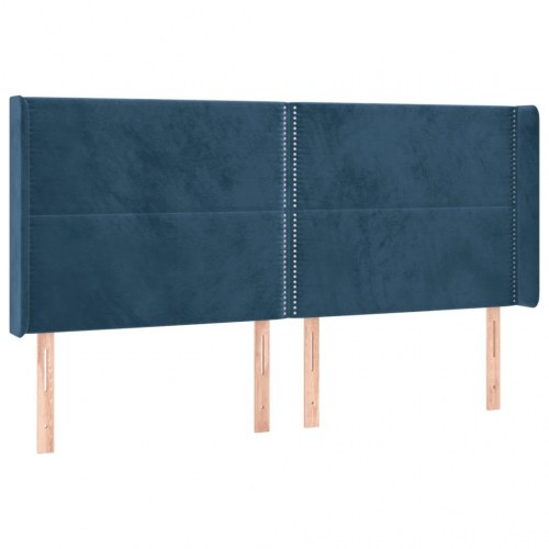 Sengegavl med LED-lys 163x16x118/128 cm - fløjl, mørkeblå