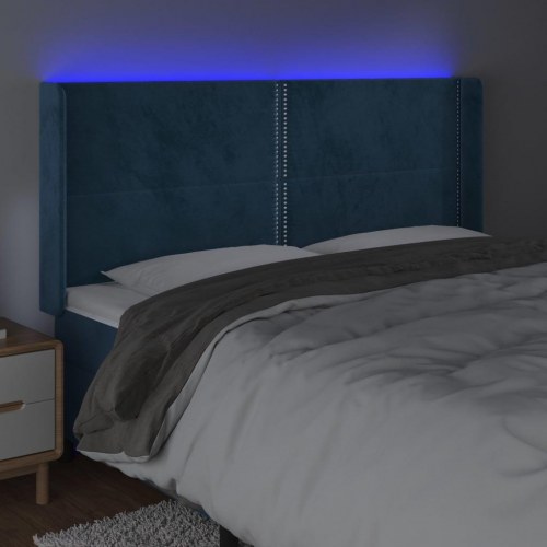 Sengegavl med LED-lys 163x16x118/128 cm - fløjl, mørkeblå
