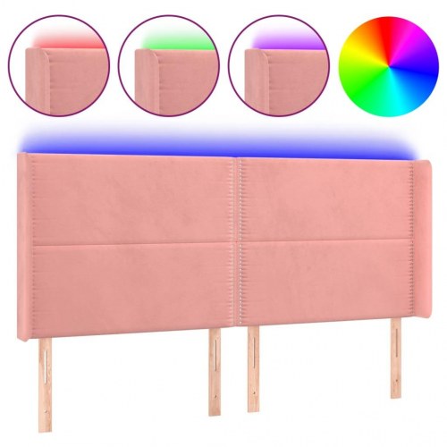 Sengegavl med LED-lys 163 x 16 x 118/128 cm fløjl - lyserød