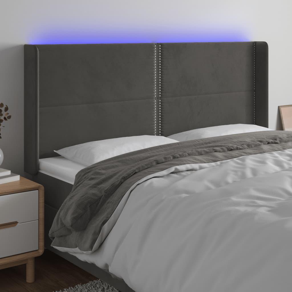 Sengegavl Med Led-Lys Fløjl - Mørkegrå / 183 x 16 x 118/128 cm