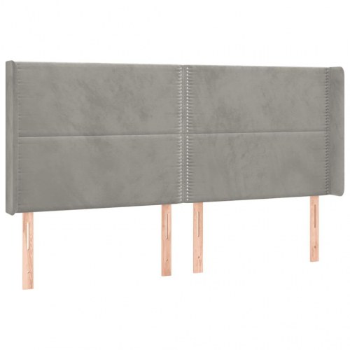 Sengegavl med LED-lys 203x16x118/128 cm - fløjl, lysegrå