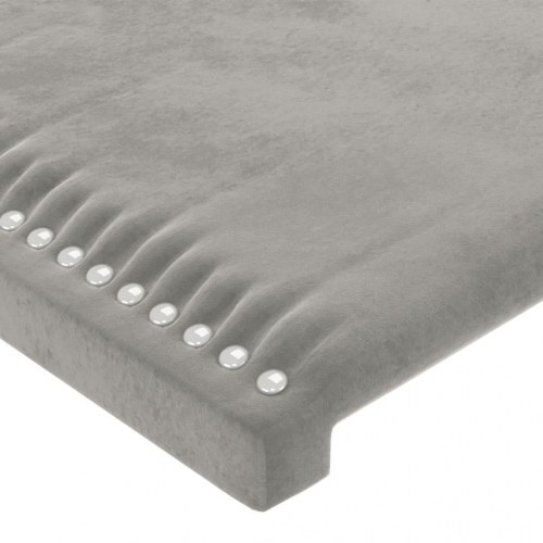 Sengegavl med LED-lys 203x16x118/128 cm - fløjl, lysegrå