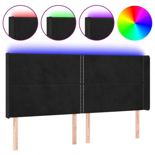 Sengegavl med LED-lys i fløjl 203 x 16 x 118/128 cm - sort