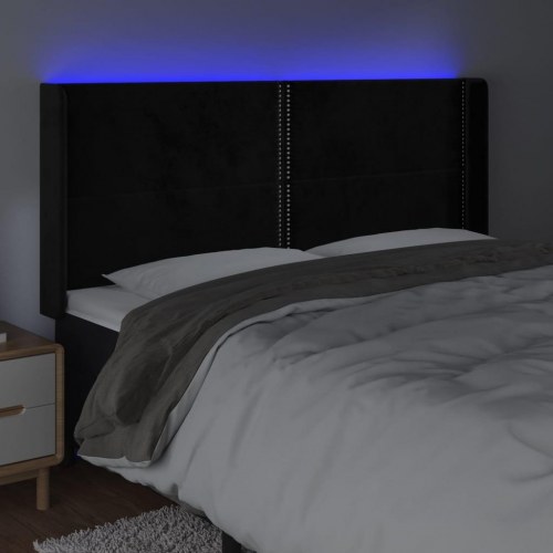 Sengegavl med LED-lys i fløjl 203 x 16 x 118/128 cm - sort