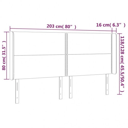 Sengegavl med LED-lys i fløjl 203 x 16 x 118/128 cm - sort