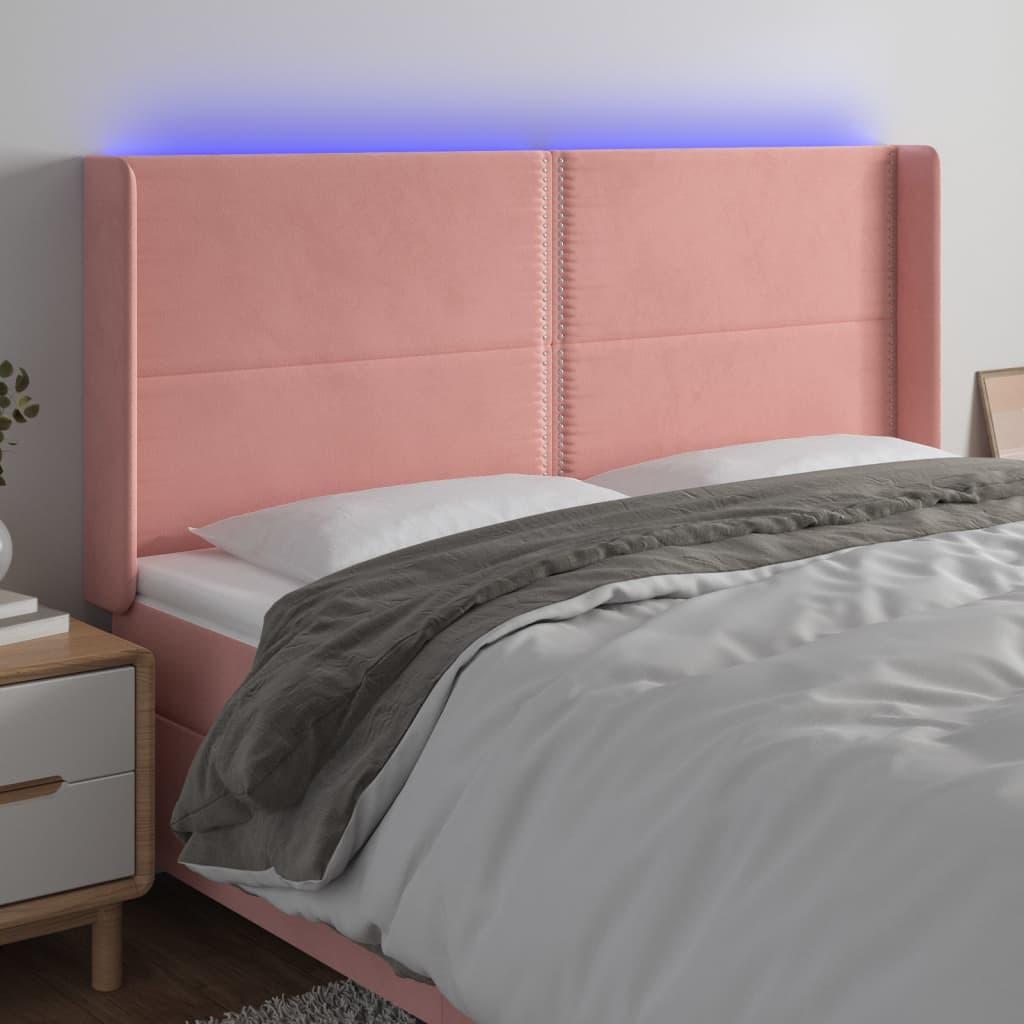 Sengegavl Med Led-Lys Fløjl - Lyserød / 203 x 16 x 118/128 cm