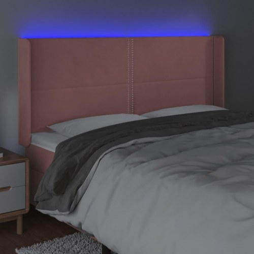 Sengegavl med LED-lys i fløjl 203 x 16 x 118/128 cm - lyserød