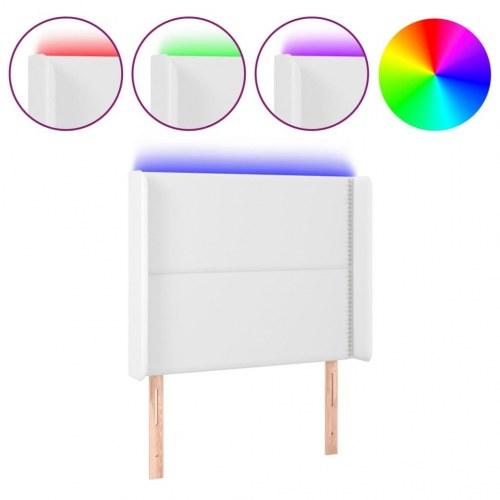 Sengegavl med LED-lys 83x16x118/128 cm kunstlæder hvid