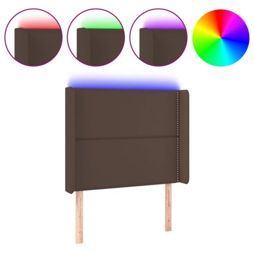 Sengegavl med LED-lys 93x16x118/128 cm kunstlæder brun