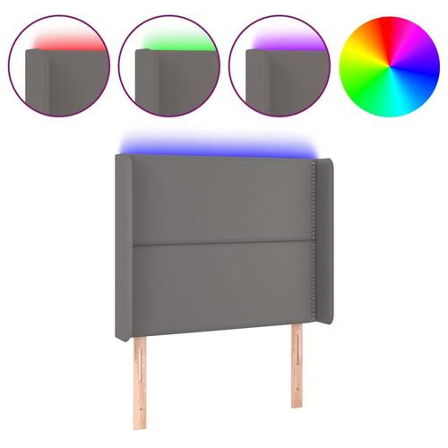 Sengegavl med LED-lys 93x16x118/128 cm kunstlæder grå
