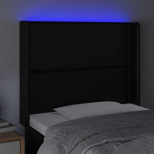 Sengegavl med LED-lys 103x16x118/128 cm kunstlæder sort