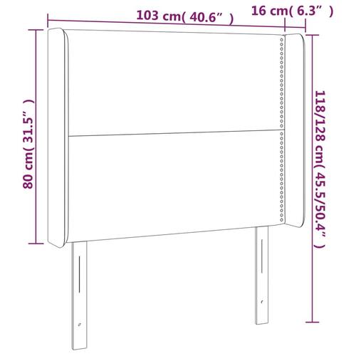 Sengegavl med LED-lys 103x16x118/128 cm kunstlæder hvid