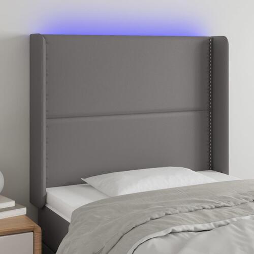 Sengegavl med LED-lys 103x16x118/128 cm kunstlæder grå