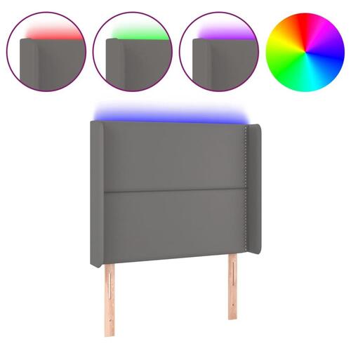 Sengegavl med LED-lys 103x16x118/128 cm kunstlæder grå