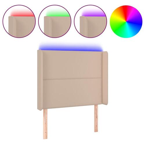 Sengegavl med LED-lys 103x16x118/128 cm kunstlæder cappuccino