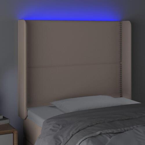 Sengegavl med LED-lys 103x16x118/128 cm kunstlæder cappuccino